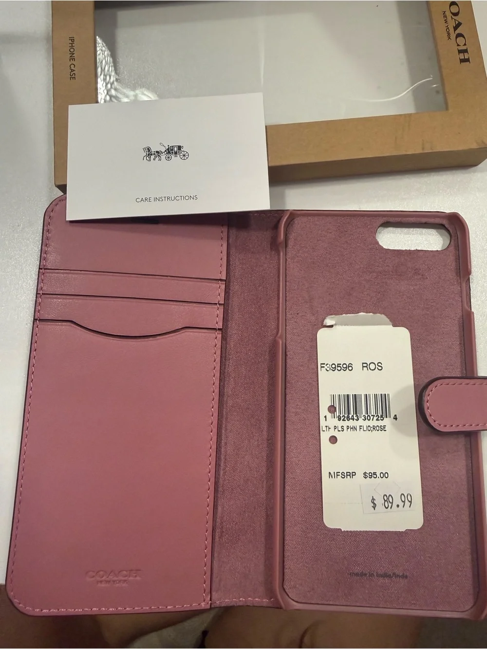 Coach Pink Leather Wallet Folio Phone Case fits iPhone 6s Plus , 7 plus & 8 plus